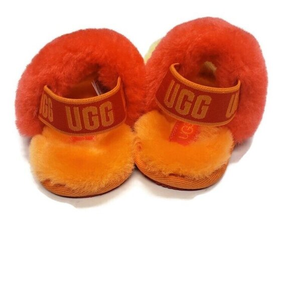UGG Sz 6 Age 2-3 Oh Yea Slide Slippers S/N 1116636T Lamb Fur Red Orange Toddler - Picture 6 of 8